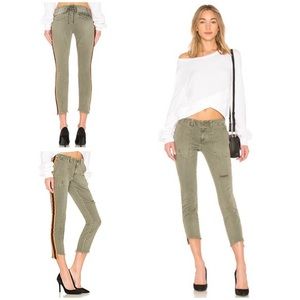 Pam & Gela Uniform Side Stripe Step Hem Skinny Distressed Jeans Militia Green 24
